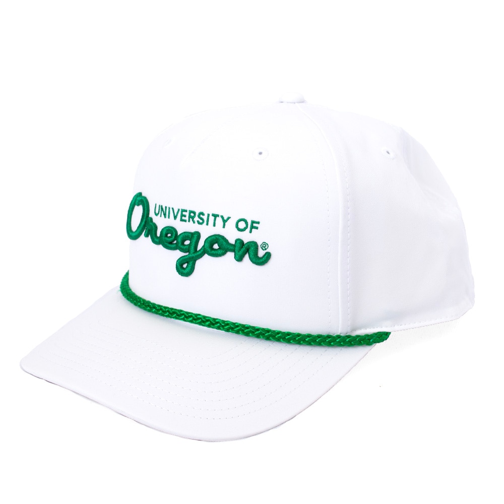 Interlocking UO, Richardson, White, Curved Bill, Polyester, Accessories, Unisex, White & Kelly, 258, Rope, University of Oregon, Adjustable, Hat, 846800